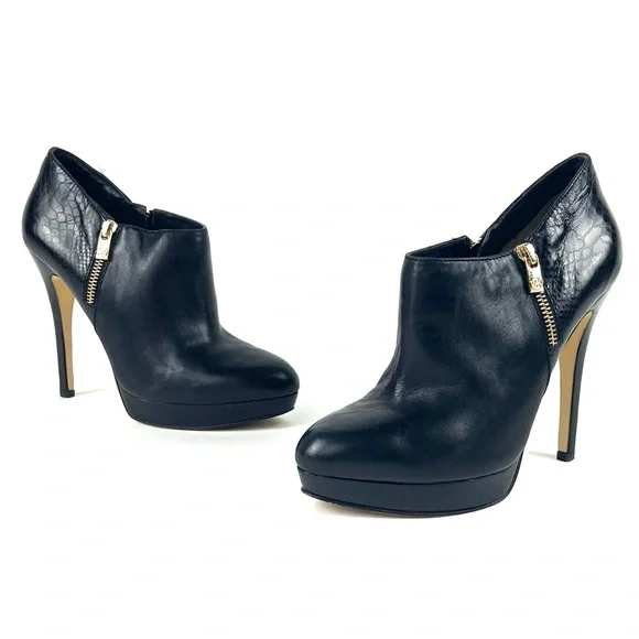 Michael Kors York Black Leather Platform Bootie High Heels